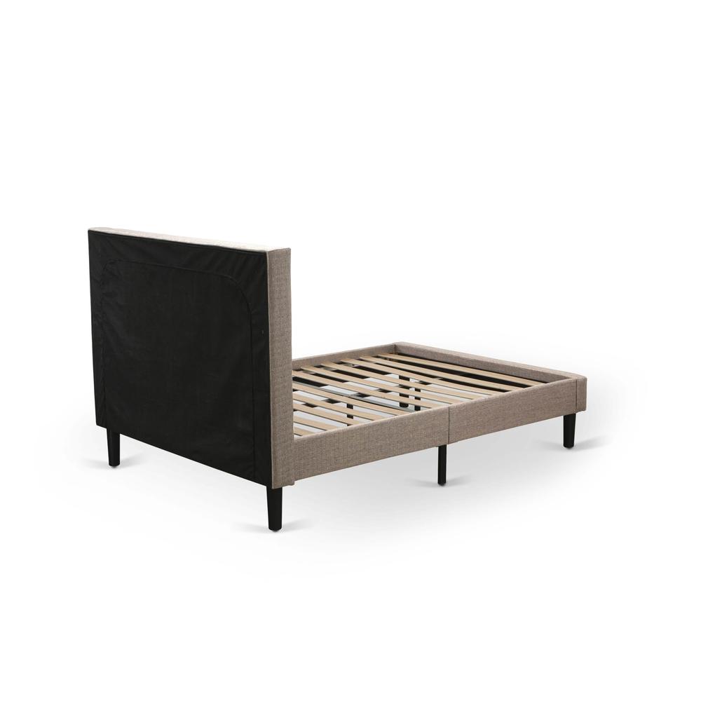 East West Collection Queen Dark Khaki Linen Fabric Upholstered Bed Modern Platform Style with Button Tufted Headboard