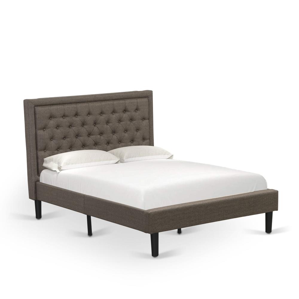 Maverick Contemporary Full Size Brown Linen Upholstered Platform Bed Button Tufted Fabric Headboard