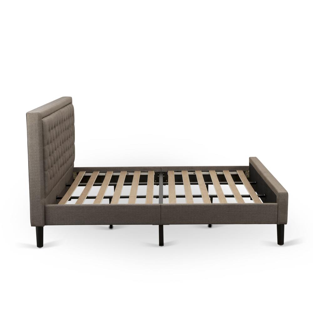 Amalie Platform Collection King Brown Linen Fabric Upholstered Platform Bed Button Tufted Headboard with Black Legs