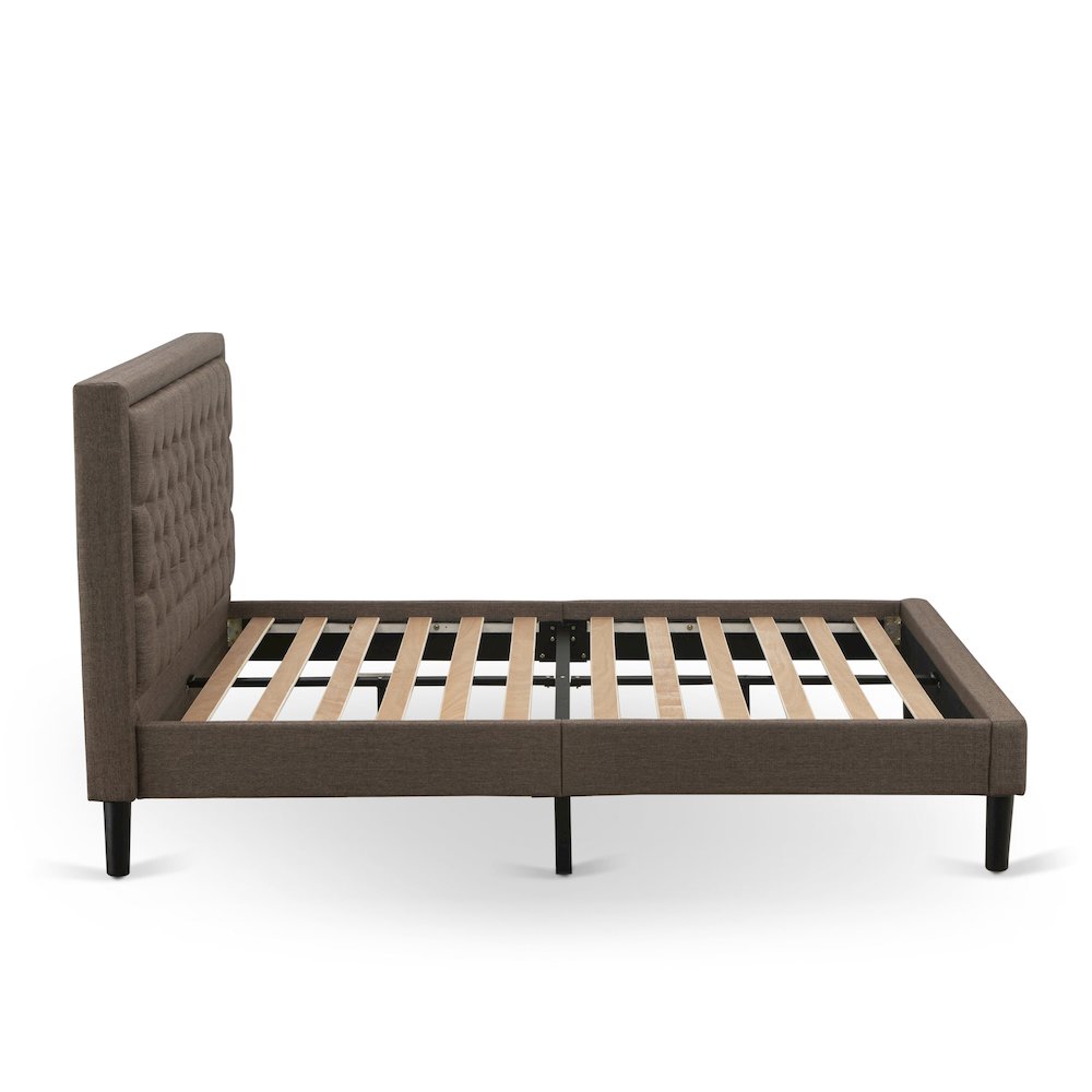 Amuse Platform Queen Size Brown Linen Upholstered Platform Bed Modern Button Tufted Design with Black Metal Legs