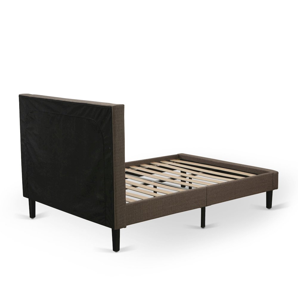 Amuse Platform Queen Size Brown Linen Upholstered Platform Bed Modern Button Tufted Design with Black Metal Legs