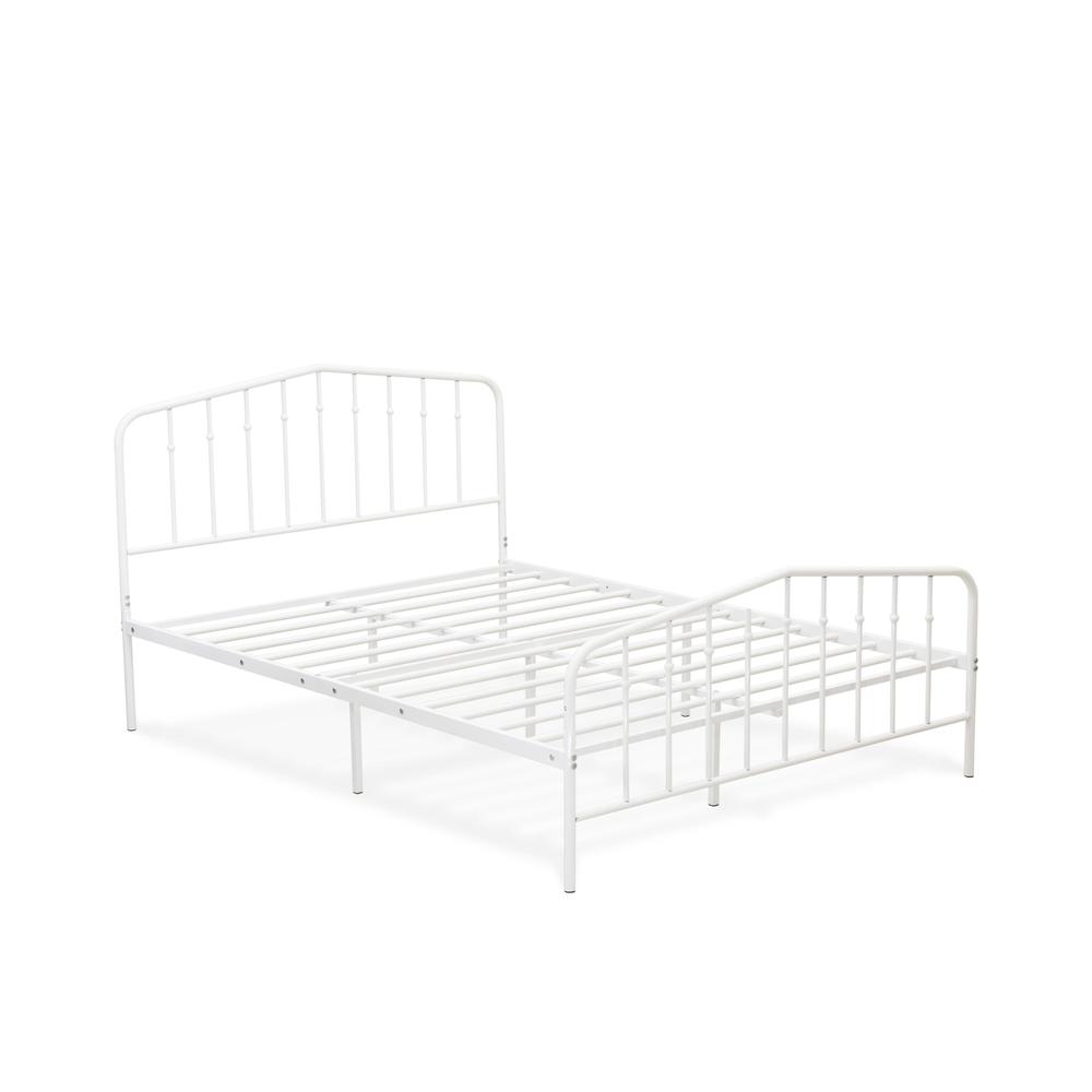 Toru Kemah Full Size White Powder-Coated Metal Bed Sleek Frame with Extra Support