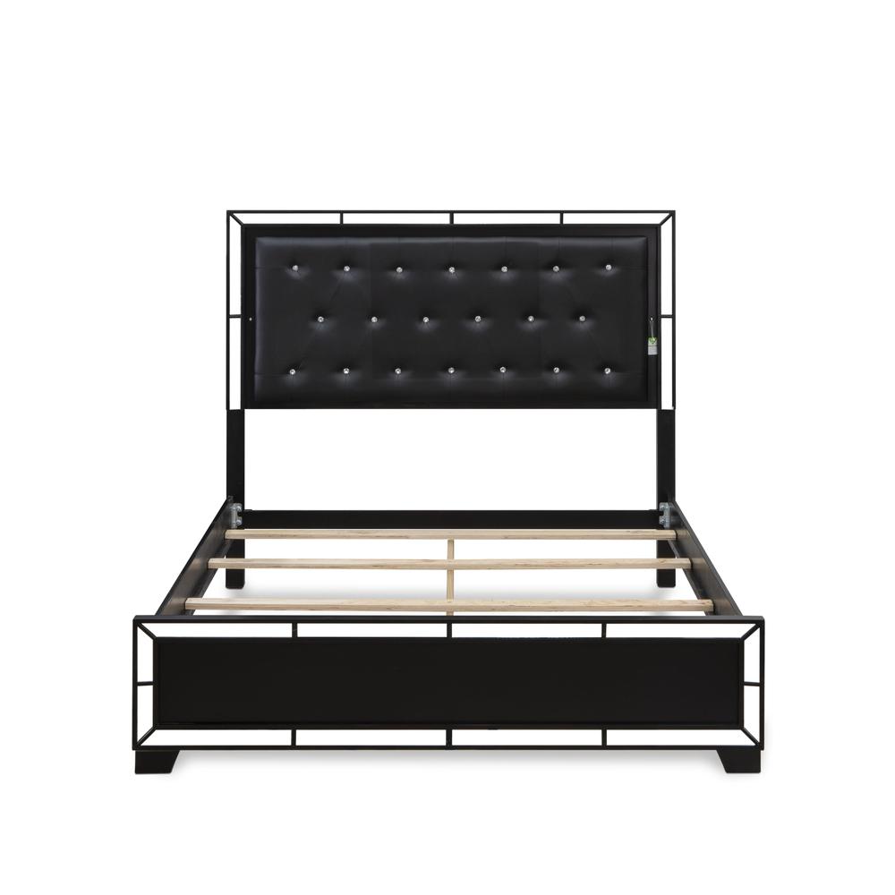 Hazel Nella Collection Queen Black Upholstered Bed – Sleek Frame with Tufted Leather Headboard