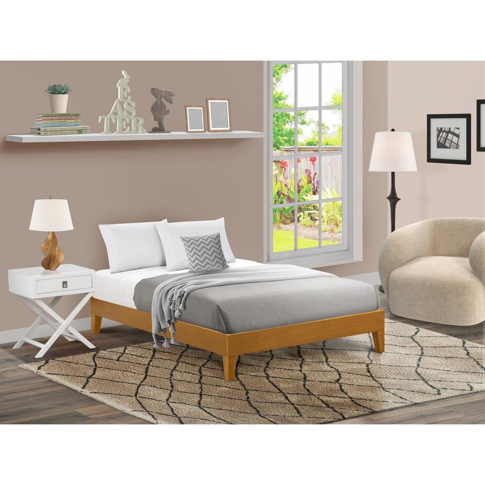 Roxi East West Furniture Full Size Oak Solid Wood Platform Bed Frame 6-Leg Support System with Slats
