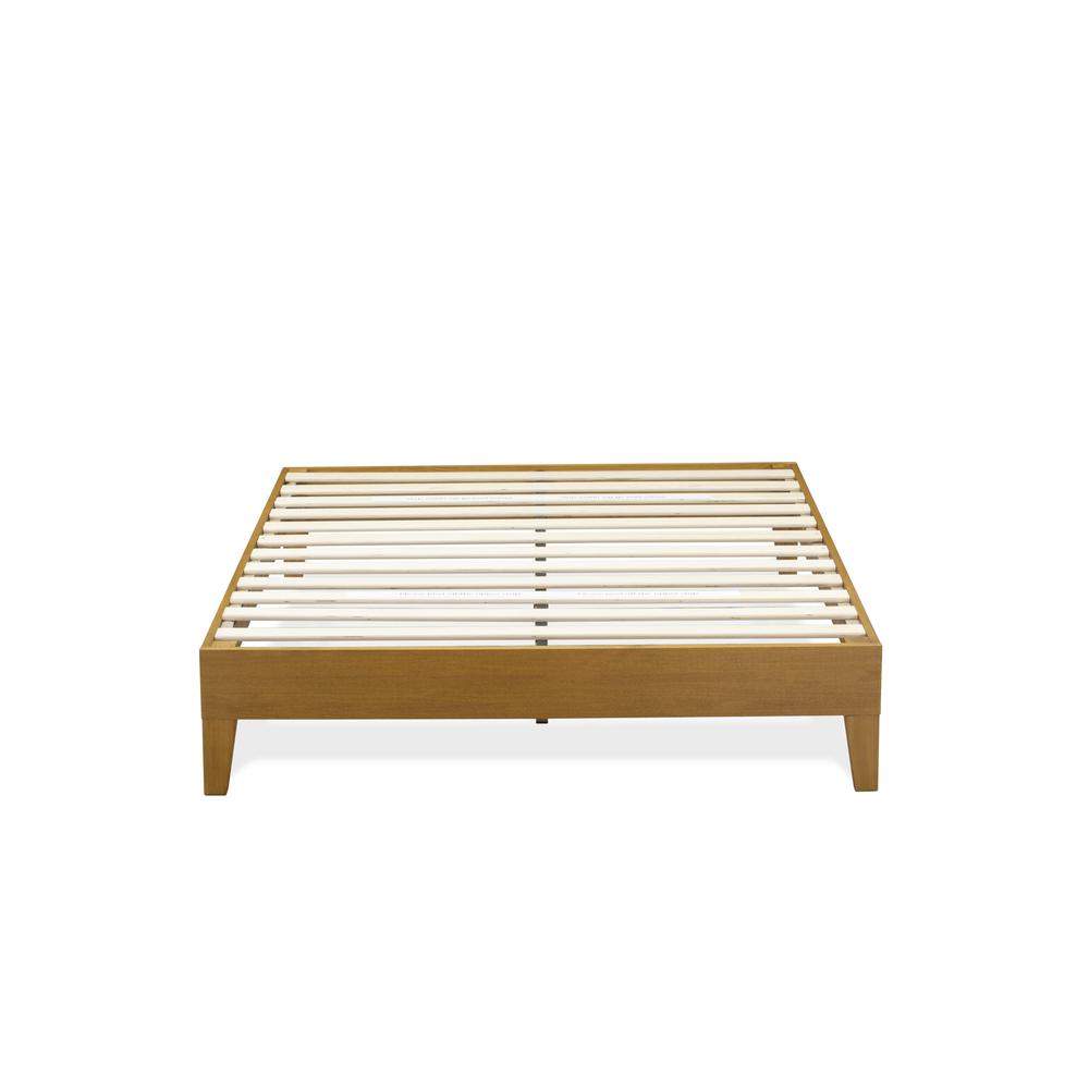 Roxi East West Furniture Full Size Oak Solid Wood Platform Bed Frame 6-Leg Support System with Slats