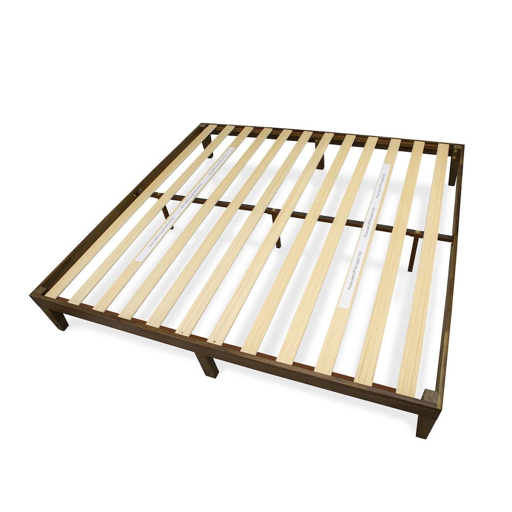 Wythlin East West Furniture King Walnut Engineered Wood Platform Bed Modern Style with Footboard & Extra Center Support