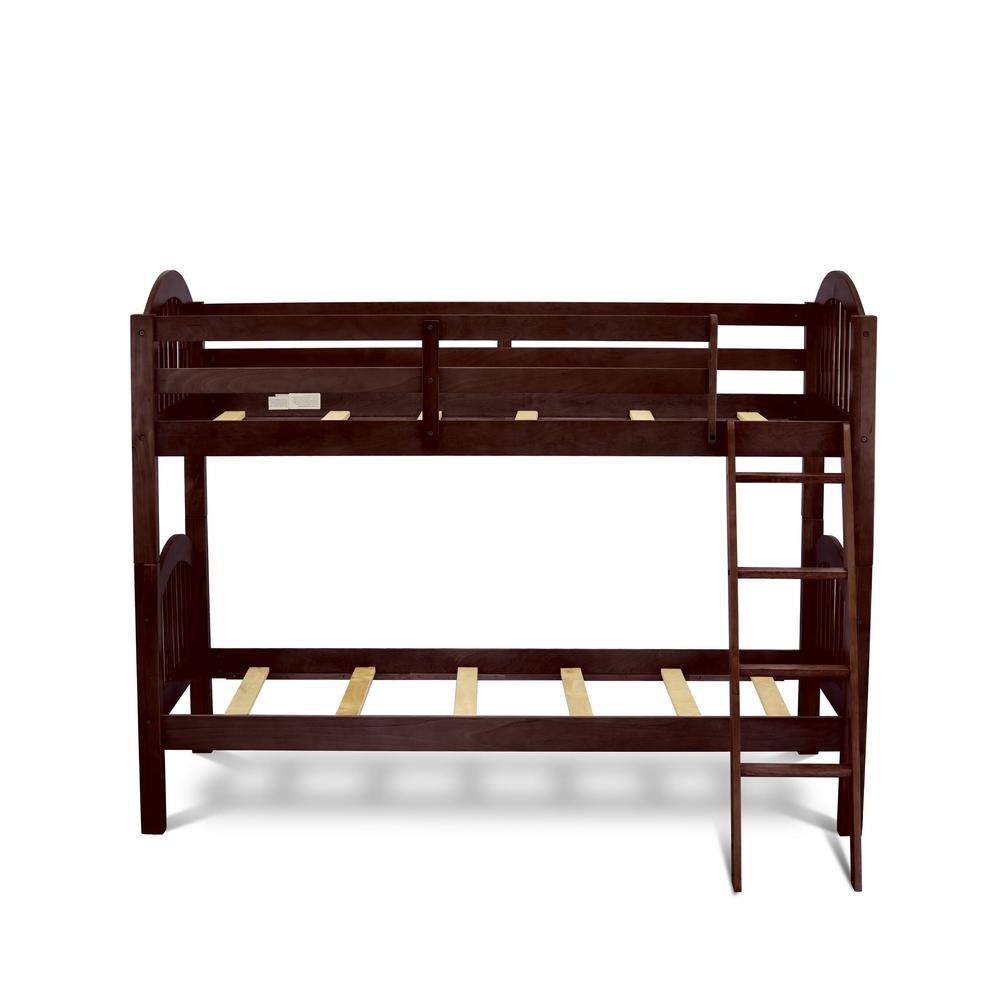 Weslen Verona Twin over Twin Java Wood Bunk Bed Kids Safety Bunk with Built-in Ladder & Slats