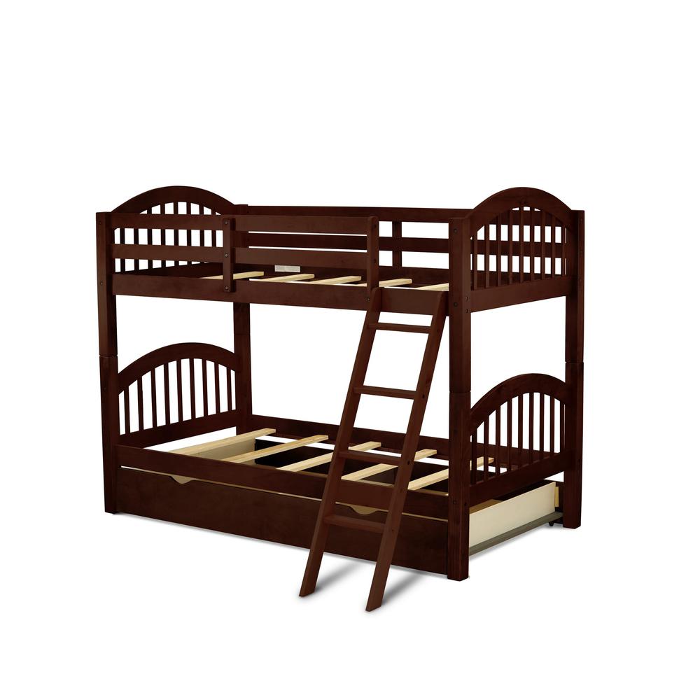 Furniture Verona Twin Bunk Bed in Java Finish with Convertible Trundle & Drawer