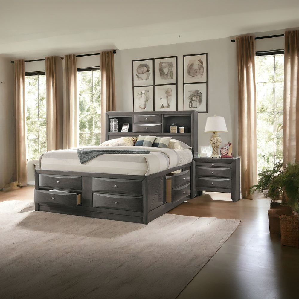 Ireland Eastern King Bed w/Storage, Gray Oak