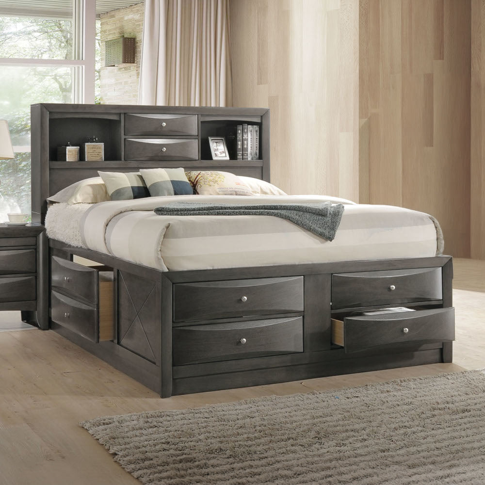 Ireland Queen Bed w/Storage, Gray Oak