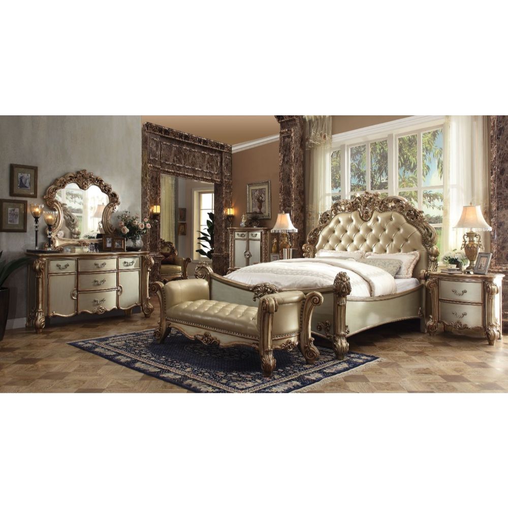 Maren Vendome California King Bed – Brass Synthetic Leather Classic