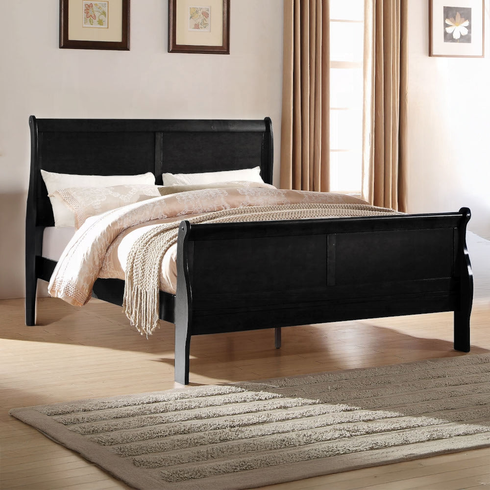 Verde Louis Philippe EK Brown Wood Bed – Traditional Sleigh Style with High Headboard