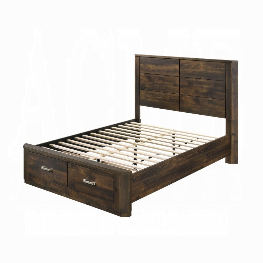 Luna Elettra Queen Walnut Wooden Bed – Modern Panel Design with Storage Drawers
