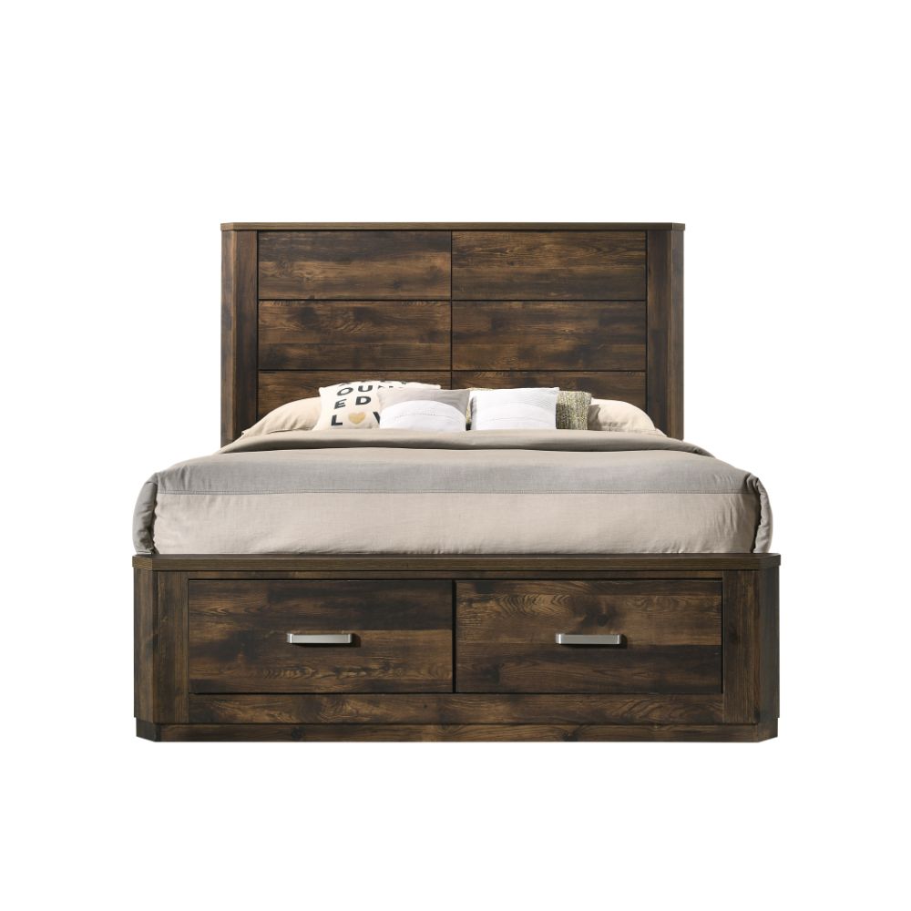 Luna Elettra Queen Walnut Wooden Bed Modern Panel Design with Storage Drawers