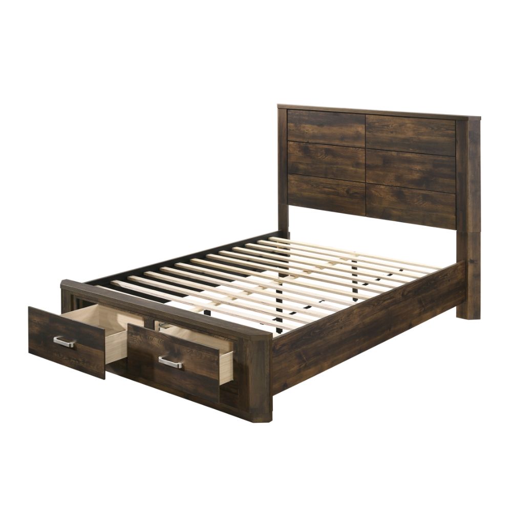 Luna Elettra Queen Walnut Wooden Bed Modern Panel Design with Storage Drawers