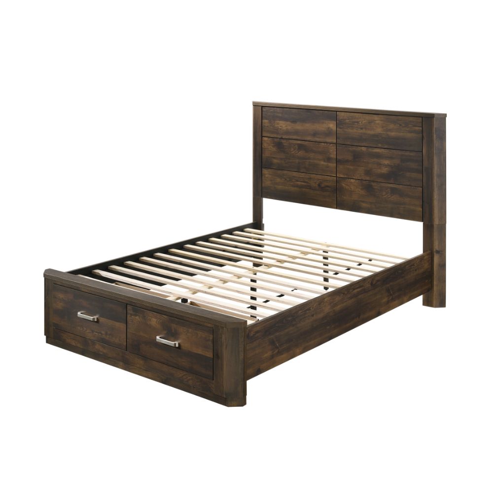 Luna Elettra Queen Walnut Wooden Bed Modern Panel Design with Storage Drawers