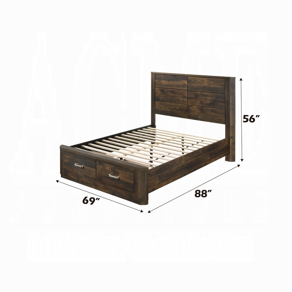 Luna Elettra Queen Walnut Wooden Bed – Modern Panel Design with Storage Drawers