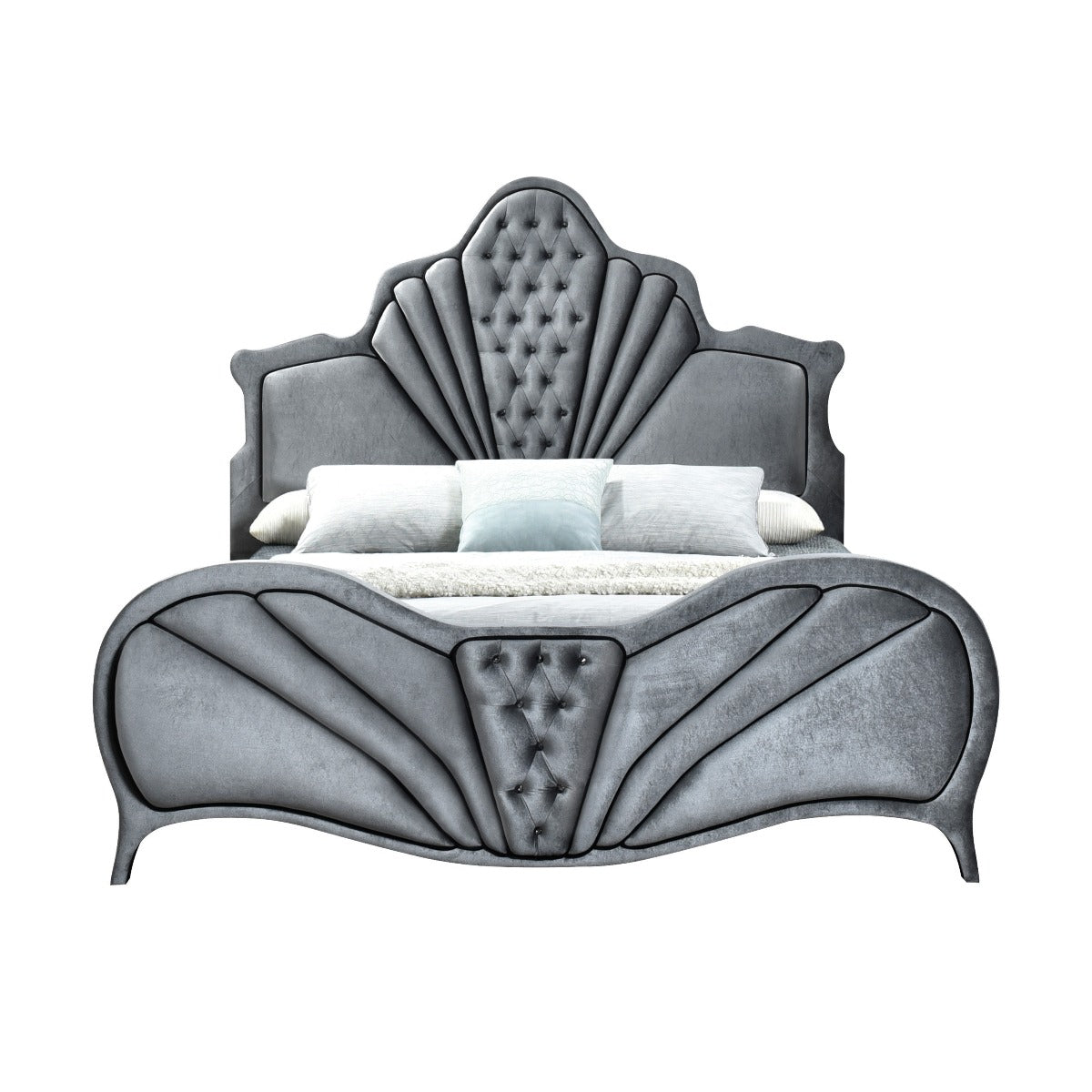 Julian Dante Gray Velvet Queen Bed Upholstered Modern Design with Tufted Headboard