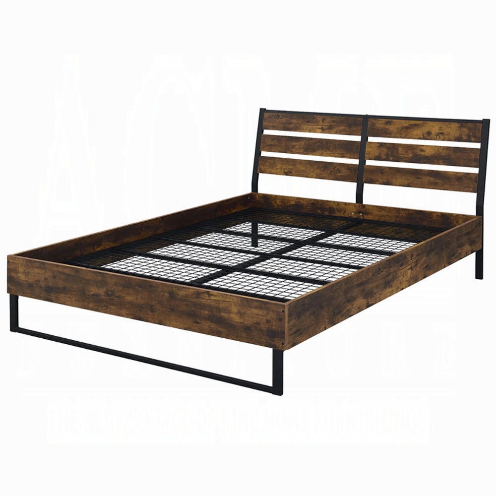 Margot Juvanth Eastern King Bed Rustic Oak & Black – Wood Platform Bed with Industrial Look