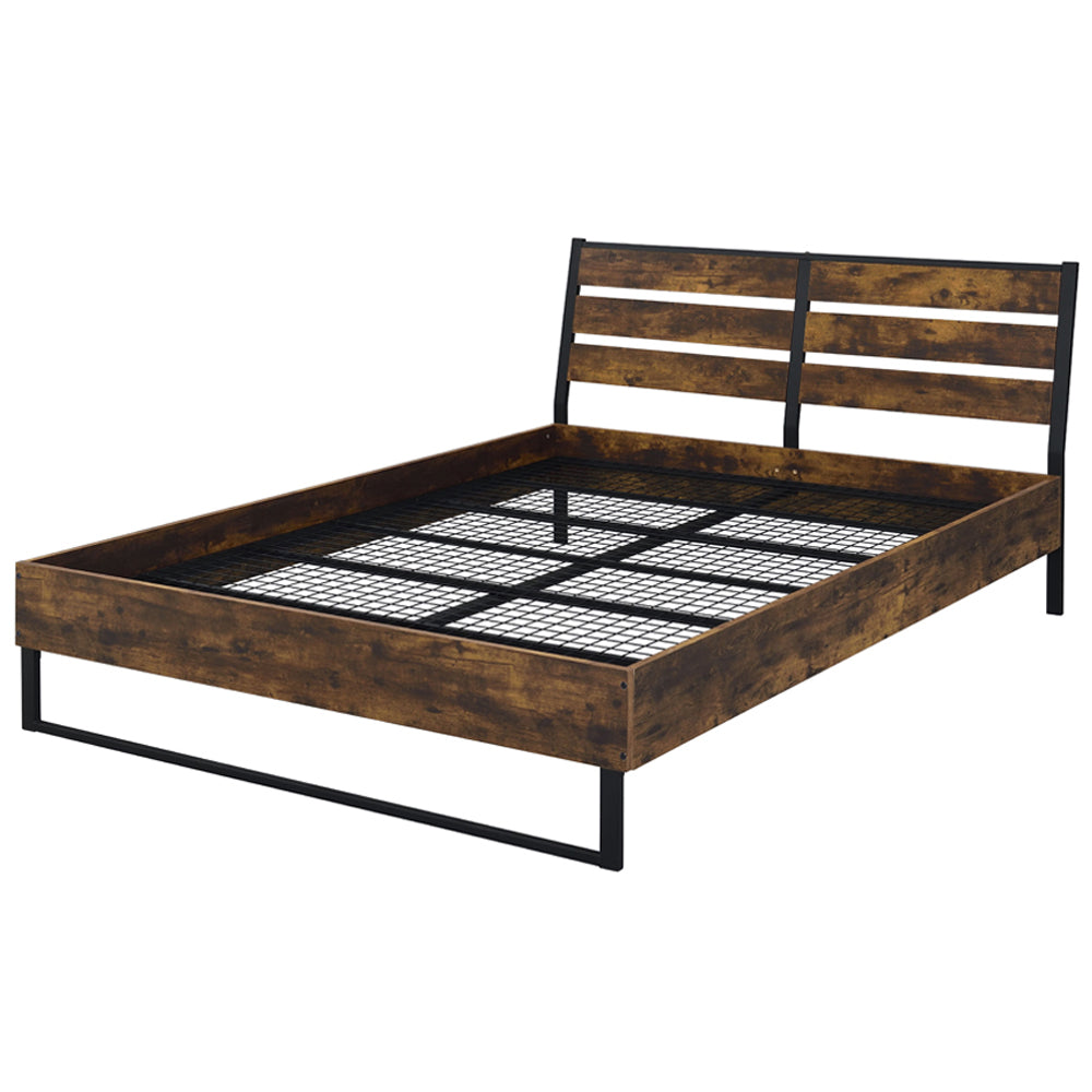 Margot Juvanth Eastern King Bed Rustic Oak & Black – Wood Platform Bed with Industrial Look
