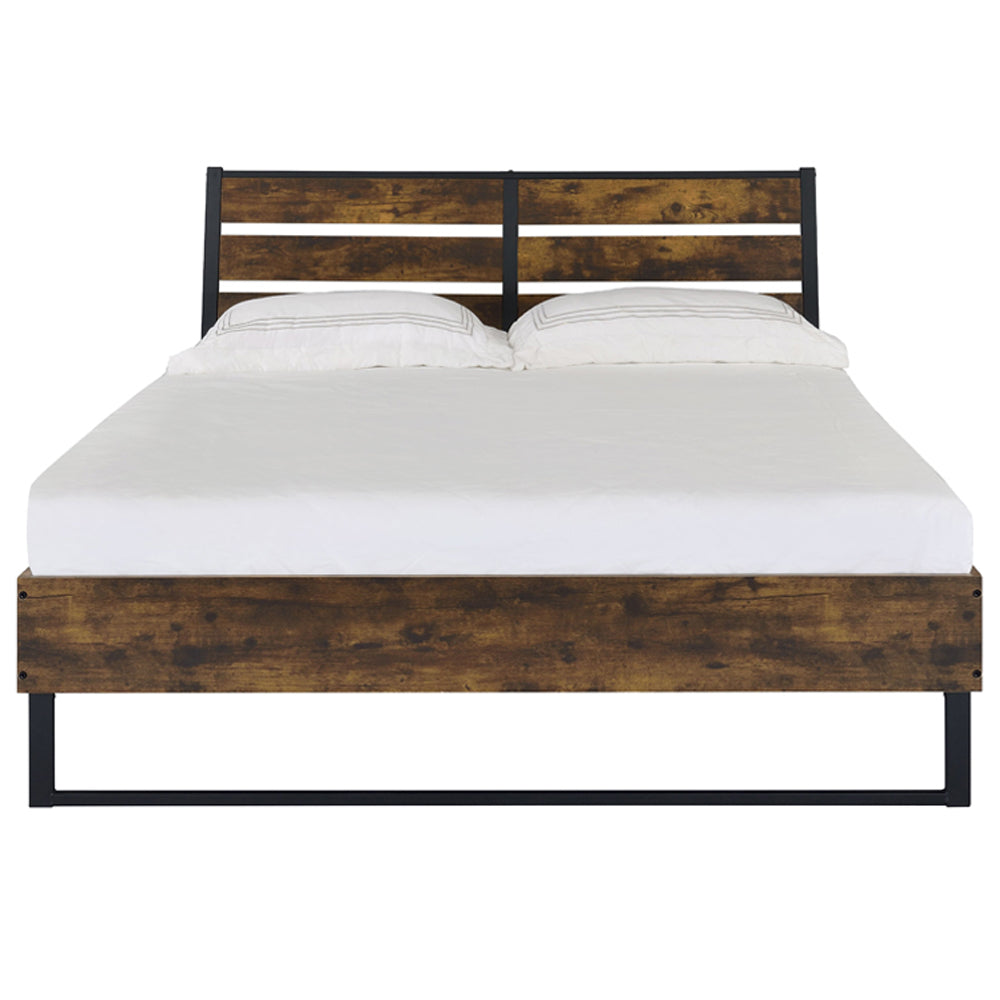 Margot Juvanth Eastern King Bed Rustic Oak & Black – Wood Platform Bed with Industrial Look