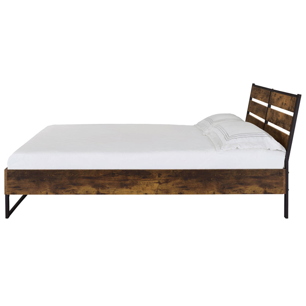 Margot Juvanth Eastern King Bed Rustic Oak & Black – Wood Platform Bed with Industrial Look