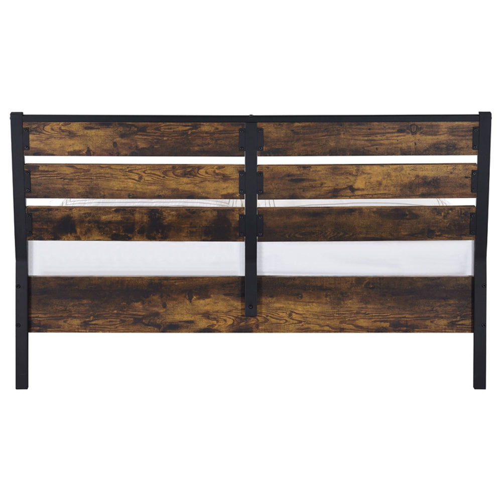 Margot Juvanth Eastern King Bed Rustic Oak & Black – Wood Platform Bed with Industrial Look