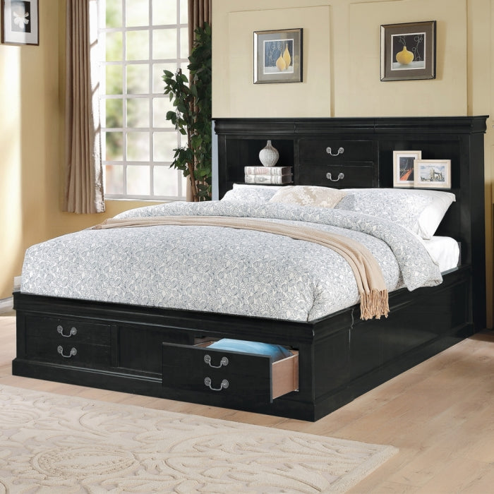 Tofik Louis Philippe III Eastern King Cherry Wood Bed – Storage Sleigh Design