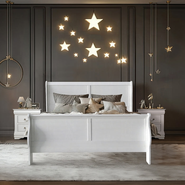 Mia Louis Philippe III Queen Cherry Wood Bed – Traditional Sleigh Style with Curved Headboard