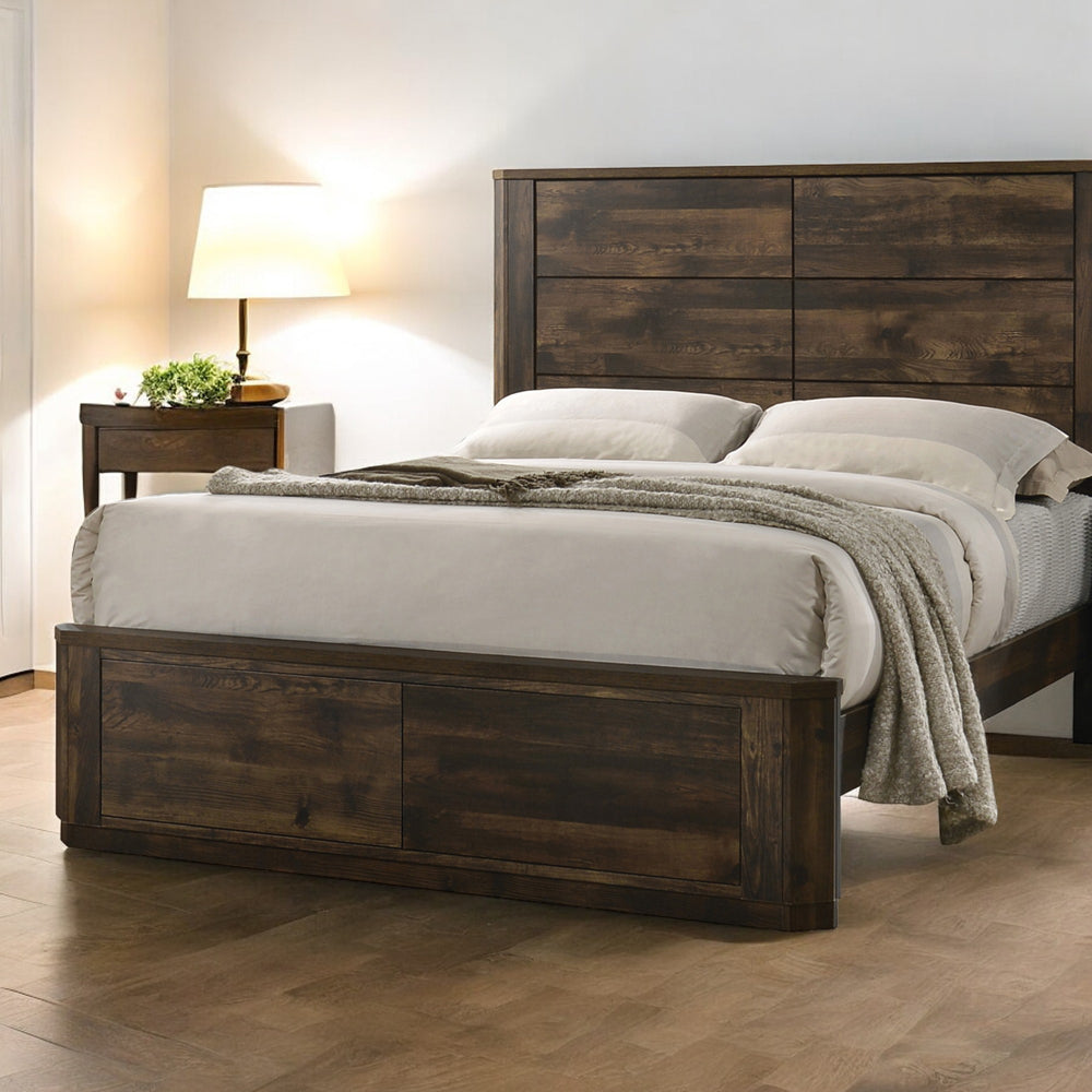 Rustic Elettra Collection Eastern King Wooden Bed – Classic Panel Headboard & Footboard