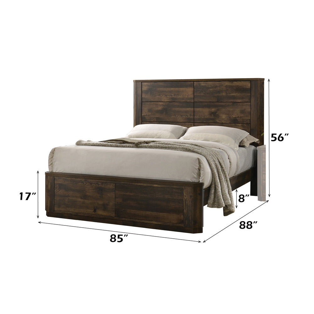 Rustic Elettra Collection Eastern King Wooden Bed – Classic Panel Headboard & Footboard