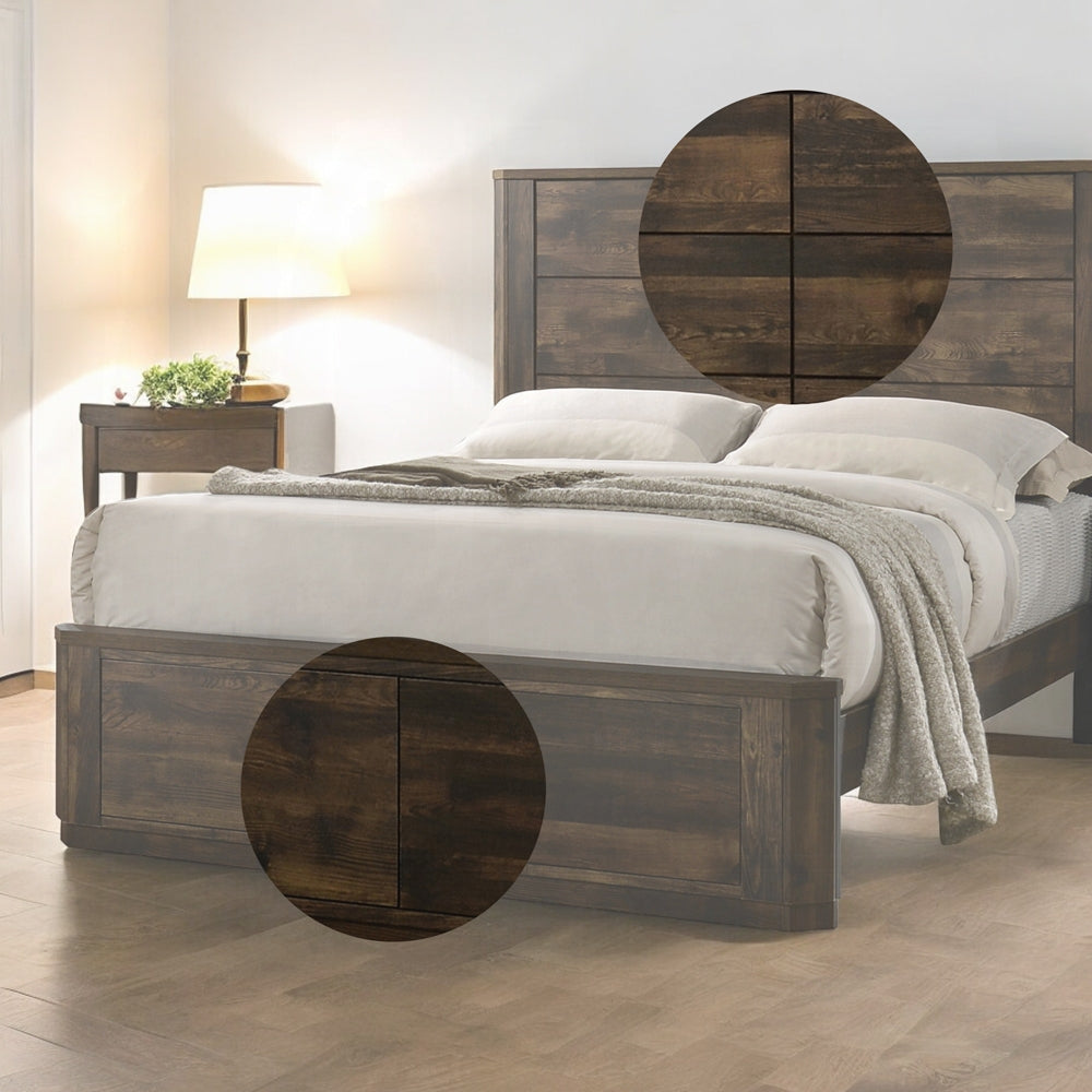 Rustic Elettra Collection Eastern King Wooden Bed – Classic Panel Headboard & Footboard