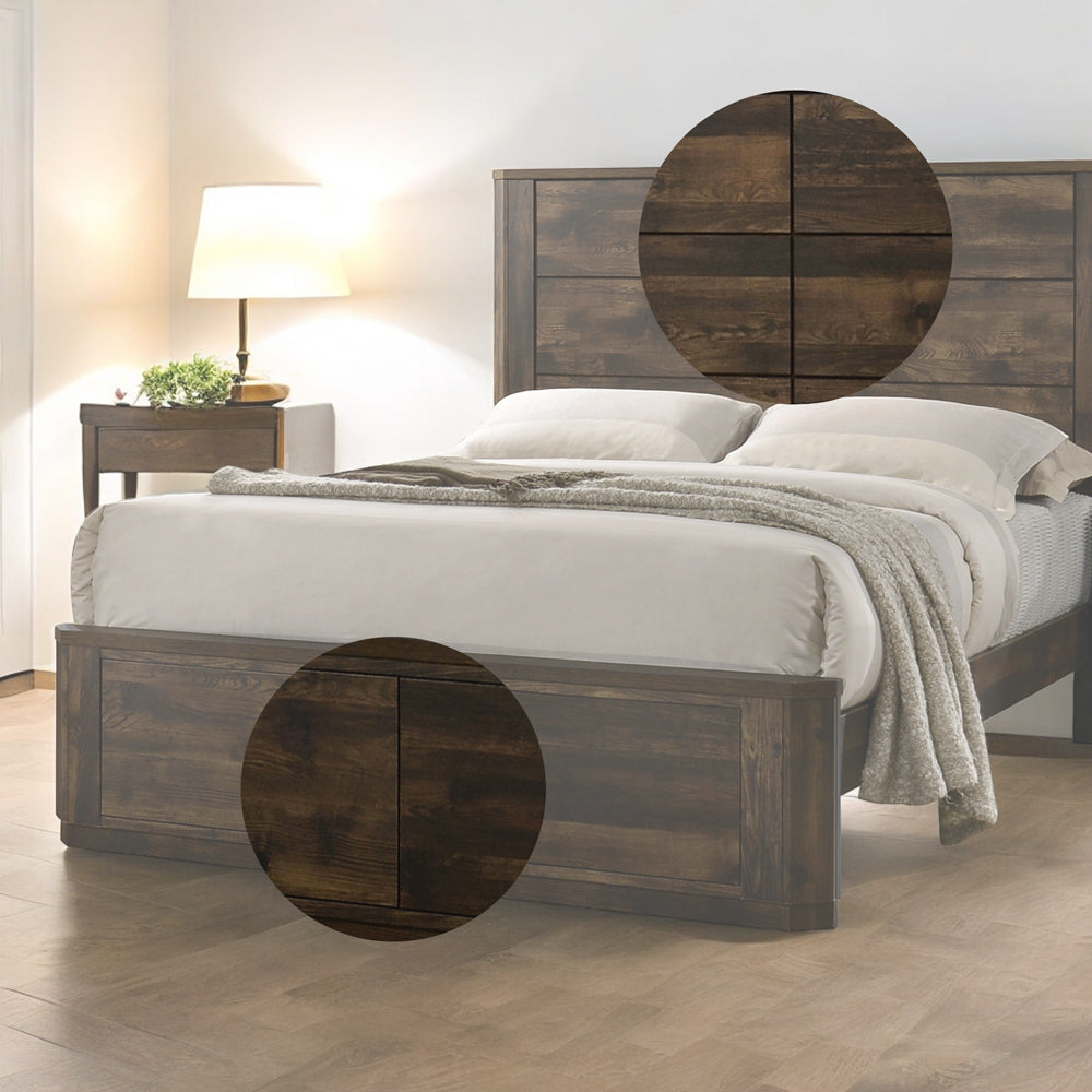 Rustic Elettra Collection Eastern King Wooden Bed – Classic Panel Headboard & Footboard