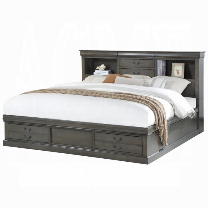 Nakul Louis Philippe III Eastern King Cherry Wood Bed – Sleigh Style with Storage Drawers