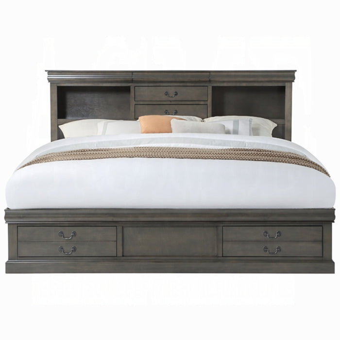 Nakul Louis Philippe III Eastern King Cherry Wood Bed – Sleigh Style with Storage Drawers