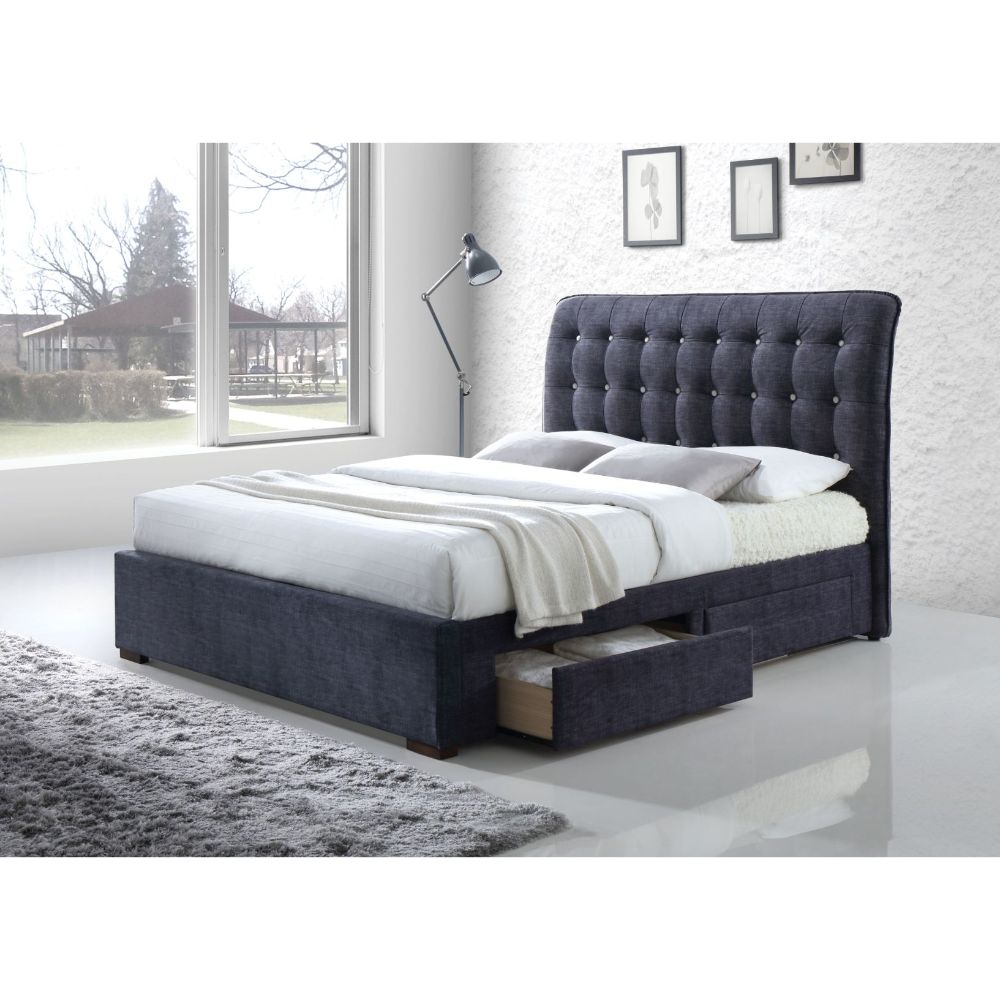 Wesley Drorit Eastern King Dark Gray Fabric Bed – Storage Platform Design