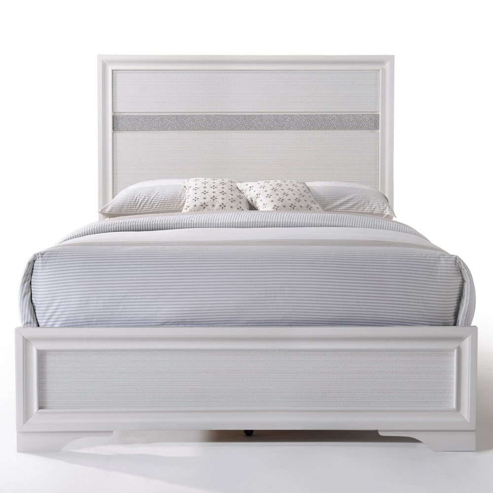 Savoy Naima Collection Twin White Bed – Contemporary Wood Frame with Chrome Trim