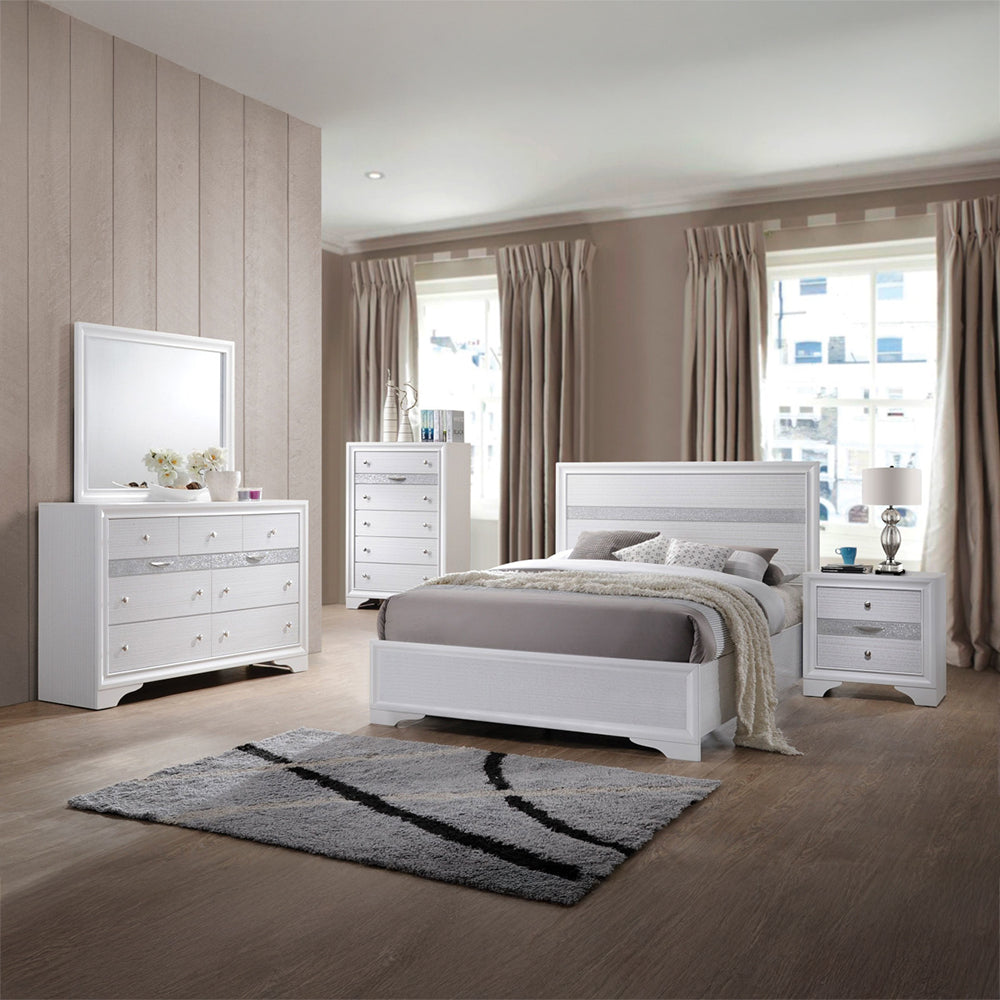 Savoy Naima Collection Twin White Bed – Contemporary Wood Frame with Chrome Trim