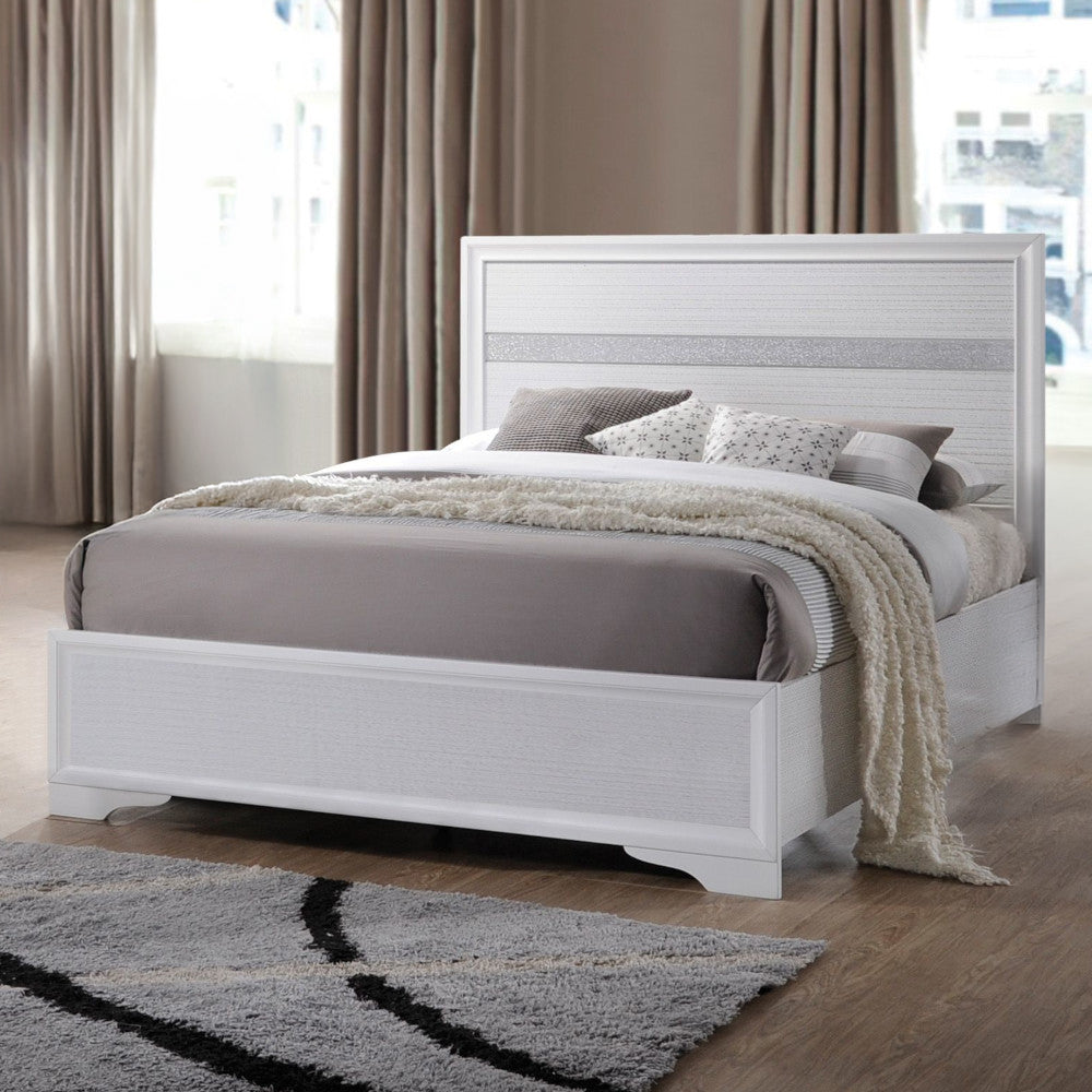 Karan Naima Collection Full White Bed – Modern Lacquer Finish Panel Design