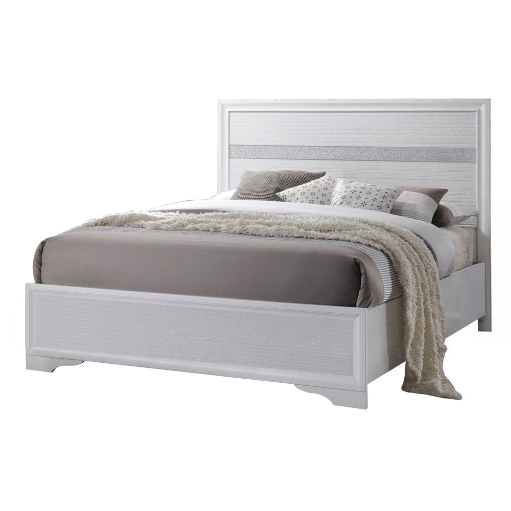 Karan Naima Collection Full White Bed – Modern Lacquer Finish Panel Design