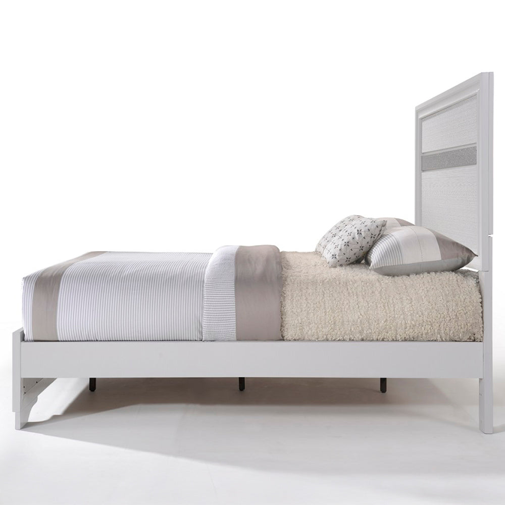 Karan Naima Collection Full White Bed – Modern Lacquer Finish Panel Design