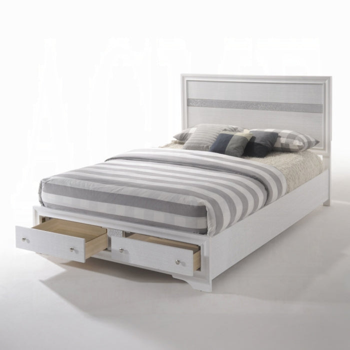 Posse Naima Queen White Wood Bed with Storage – Contemporary High Gloss Panel Design