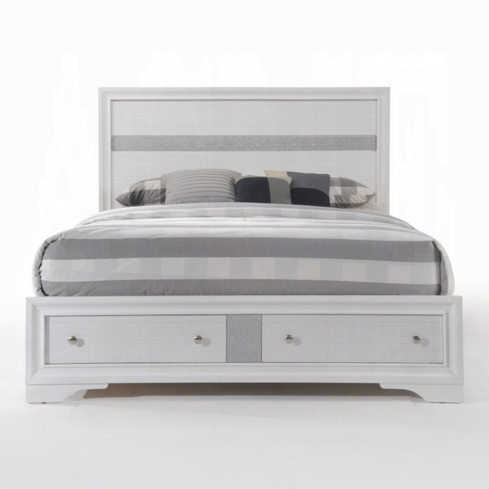 Posse Naima Queen White Wood Bed with Storage – Contemporary High Gloss Panel Design