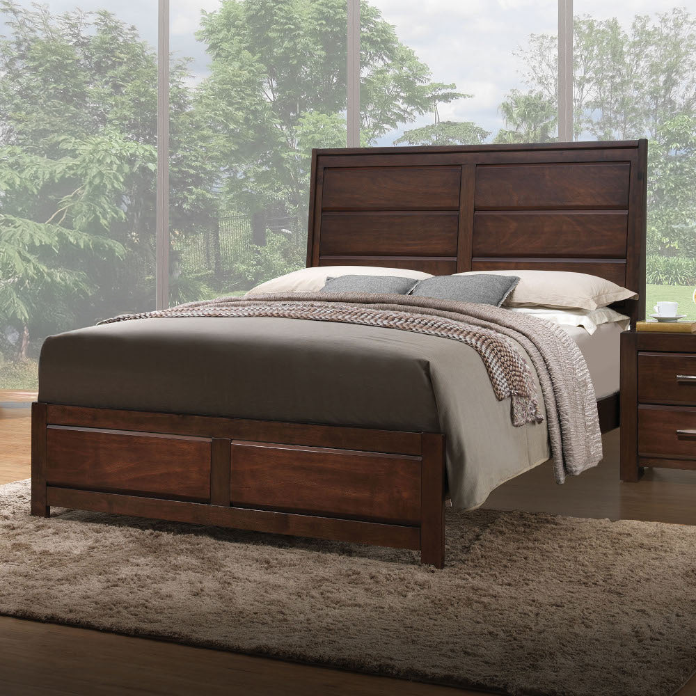 Raman Oberreit Queen Walnut Wood Bed – Transitional Style with Panel Headboard