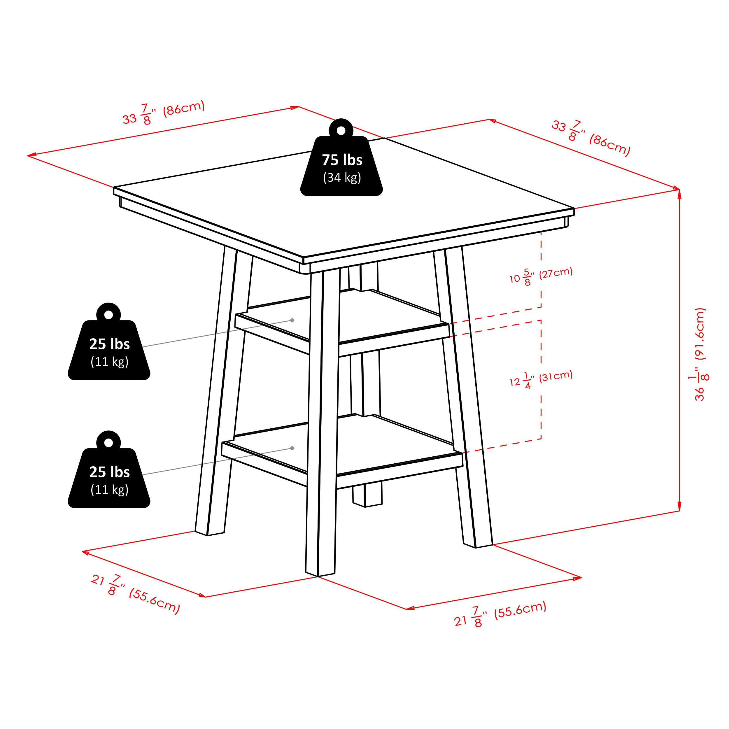 Orlando High Table with Shelves, Walnut