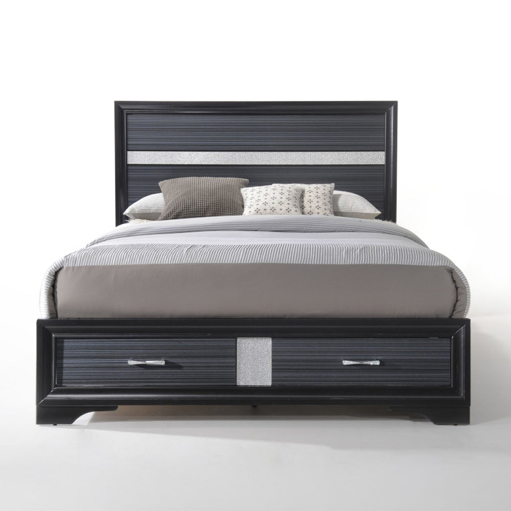 Baxley Naima Eastern King Black Wooden Bed – Sleek Storage Platform Frame
