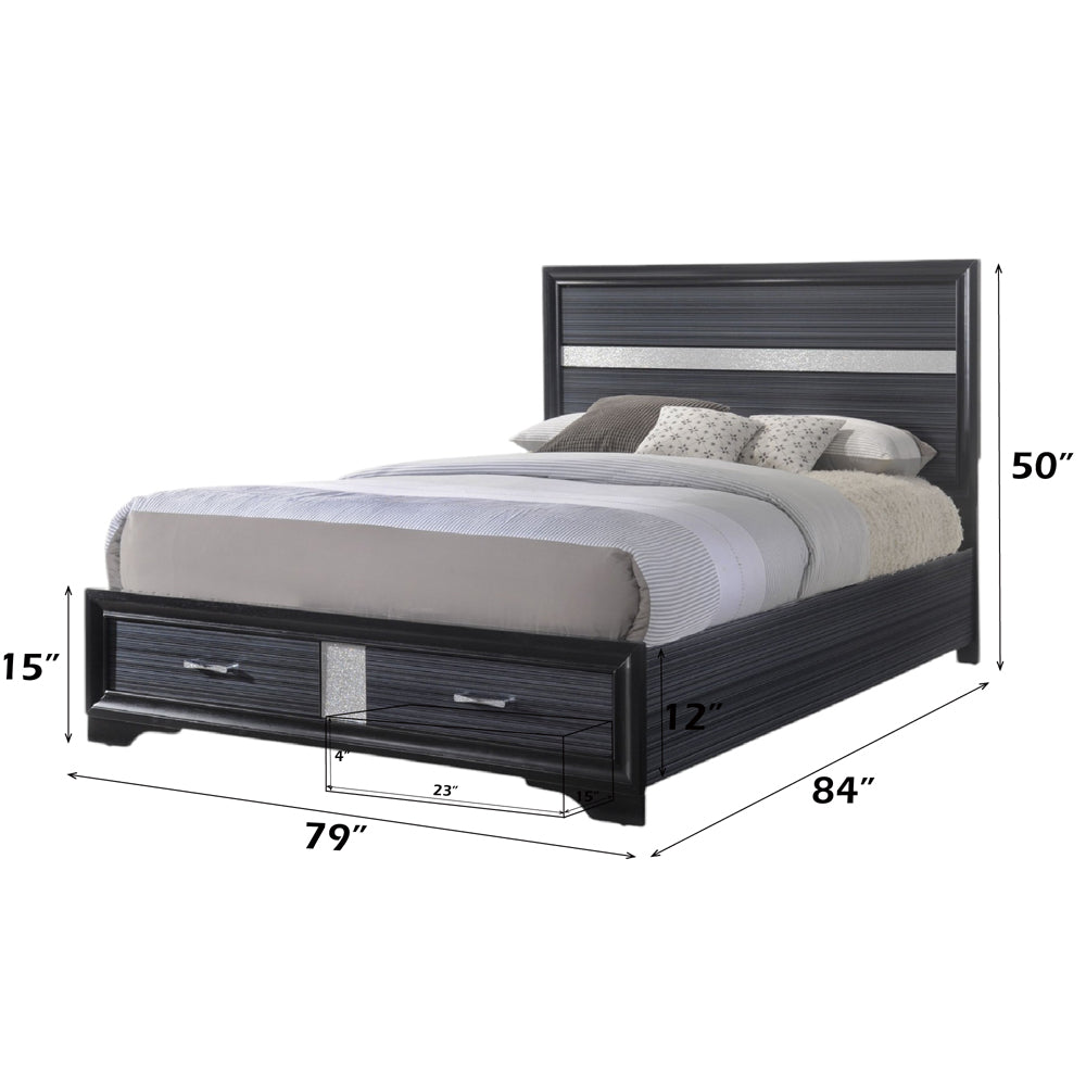 Baxley Naima Eastern King Black Wooden Bed – Sleek Storage Platform Frame