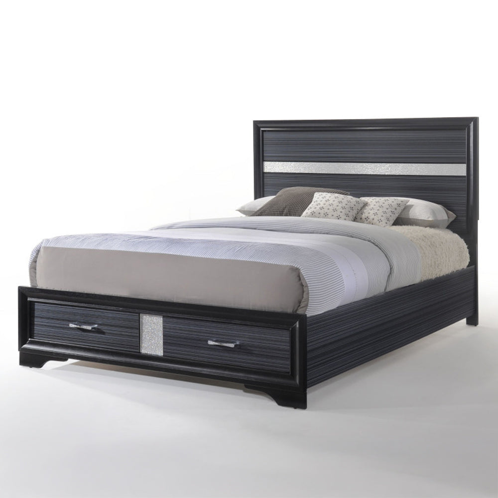 Banu Naima Queen Black Wood Bed with Storage – Modern High Gloss Finish