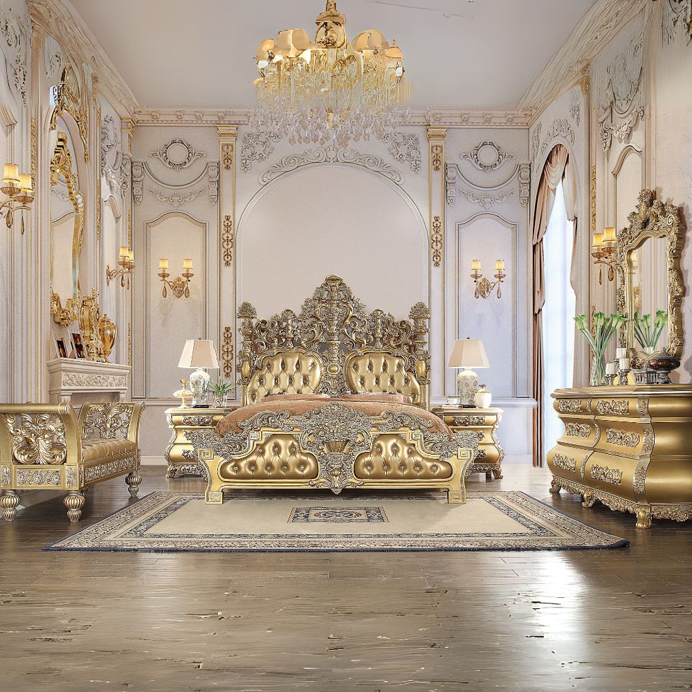 Koda Seville Eastern King Upholstered Bed in Gold – Classic Tufted Headboard