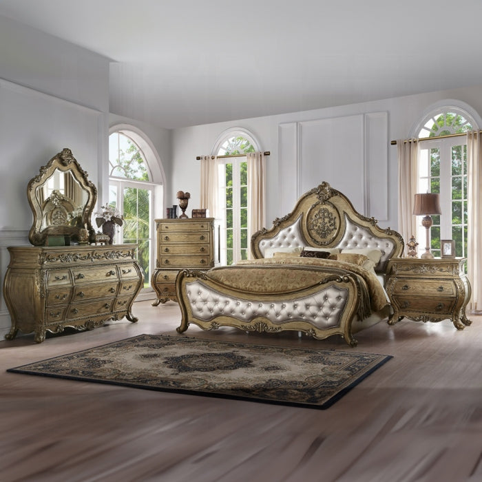 Zaire Ragenardus Cal King Vintage Oak Leather Bed – Baroque Carved Style